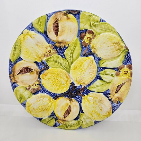 Vintage Italian San Marco Majolica Lemons & Golden Pomegranate Collectable Plate - Picture 2 of 4